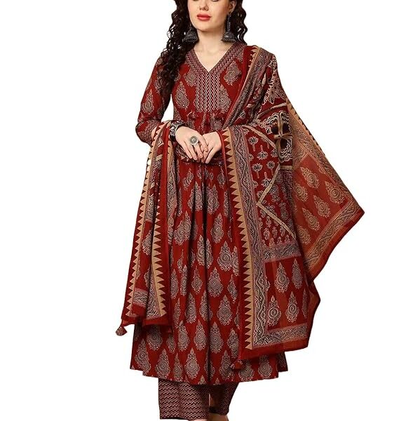 KLOSIA Women Viscose Printed Kurta Pant Dupatta Set